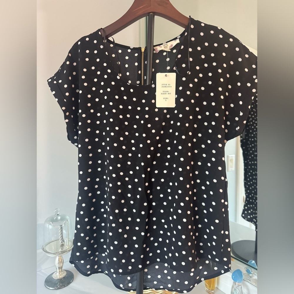 Hippie Rose Black and White Polka Dot Blouse NWT